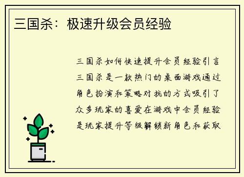 三国杀：极速升级会员经验
